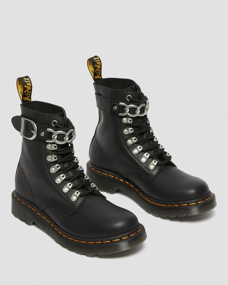 Dr Martens 1460 Pascal Chain Læder Snørestøvler Dame Sort | DK 181FDN